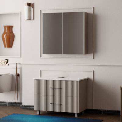 Badmöbel 2-er Set: Unterschrank &amp; Spiegelschrank