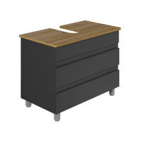 Badmöbelunterschrank in Anthrazit, Waschtischplatte in Holzfurnier, Badschrank mit Softclose-Schubladen - Banyox