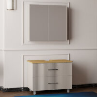 Badezimmermöbel-Set grau für kleine Bäder, schmaler Unterschrank mit Spiegelschrank in 80 cm, Badschrank mit Füßen Mid Century Stil – Banyox