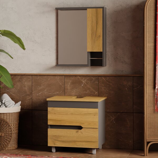 Stehendes Badm&ouml;bel Set Marmara 60 Konsole Eiche