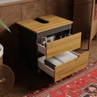 Badmöbelunterschrank in Anthrazit & Eiche, Waschtischplatte, Badschrank mit Schubladen - Banyox