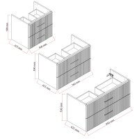 Technische Zeichnung Waschbeckenunterschrank Liana 60, 80 und 100 cm mit Maßen