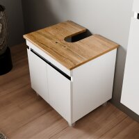 Badmöbelunterschrank in Weiß, Waschtischplatte mit Holzfurnier, Badschrank mit Türen – Banyox
