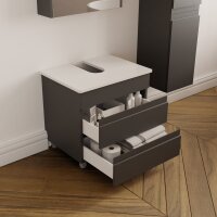 Badunterschrank mit Füßen mit Siphonausschnitt, Hängespiegelschrank mit zwei Türen - Banyox