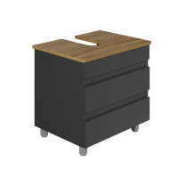 Gäste-Badmöbel in Anthrazit, Waschtischunterschrank in 60er Breite, Holzfurnier Waschtischplatte, Badschrank mit Schubladen - Banyox