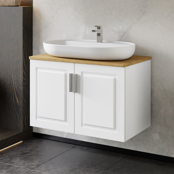 Waschtisch mit Unterschrank Arin Weiß 80 Konsole Eiche