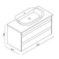 Abmaße Badezimmermöbel Set 2er Anthrazit, Konsole Eiche mit Aufsatzwaschbecken - Banyox