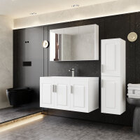 Badmöbel Set Anthrazit, Unterschrank Hängend, Waschbecken, Spiegelschrank, 3-er Set Arin 100 cm, optionaler Hochschrank