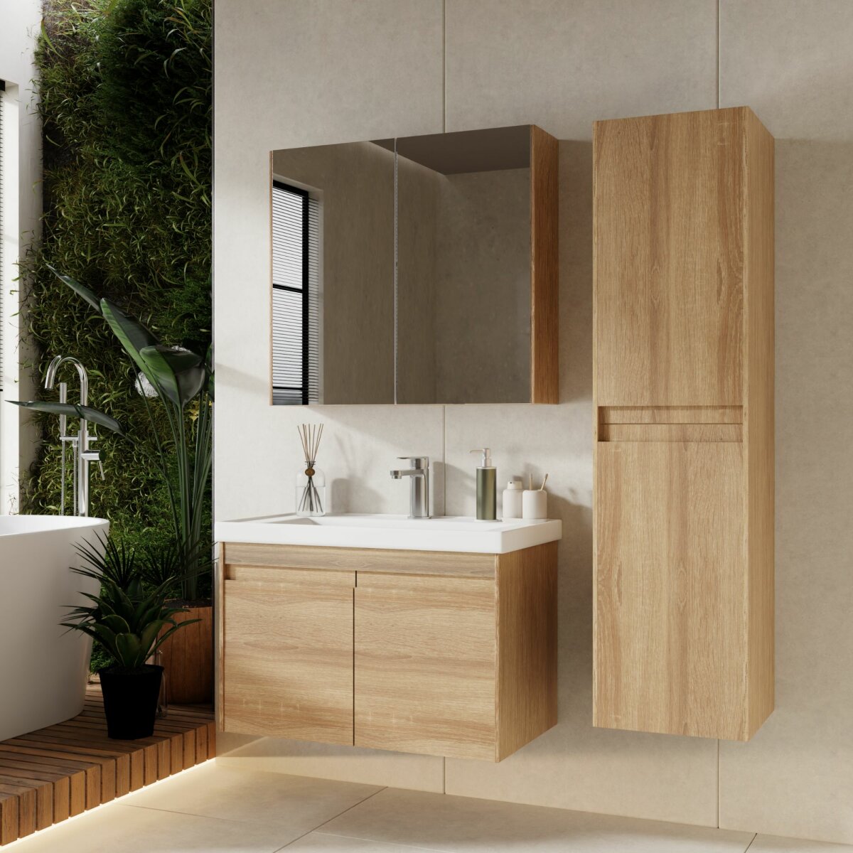 Badmöbel 3er-Set Eiche kaufen 60/80/100?Natur-Design | City