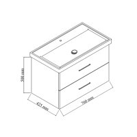 Maßzeichnung Waschtisch mit Unterschrank Verona 80 cm, Maße 760 mm Breite, 425 mm Tiefe, 500 mm Höhe
