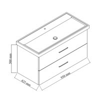 Waschtisch Unterschrank Verona 100 cm Maßzeichnung, 95 cm breit 50 cm hoch 42,5 cm tief