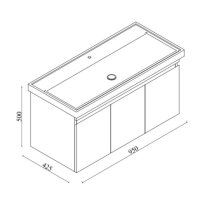 Maßzeichnung Waschtisch mit Unterschrank Venus 100 cm: Breite 950 mm, Tiefe 425 mm, Höhe 500 mm, Keramikwaschbecken oben integriert