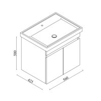 Waschtisch Venus 60 cm Weiß – Maßzeichnung mit Breite 560 mm, Tiefe 425 mm und Höhe 500 mm