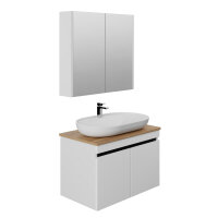 Badmöbel Set Venus 80 cm weiß mit Aufsatzwaschbecken und Eichenplatte Freisteller