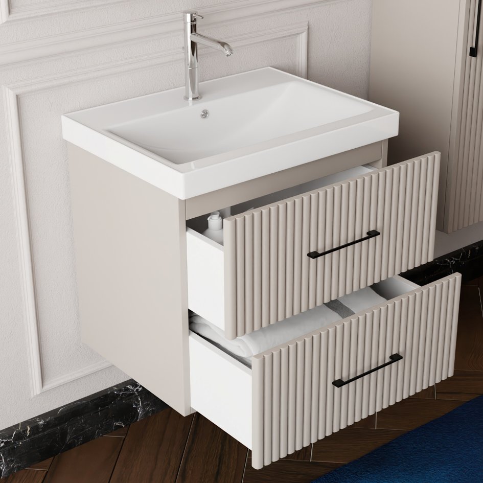Wandhängendes Liana-Set in 60 cm Breite mit Keramikwaschbecken