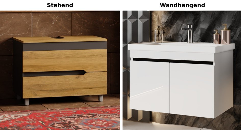 Vergleich: bodenstehender Liana-Unterschrank und wandhängender Venus-Waschtisch
