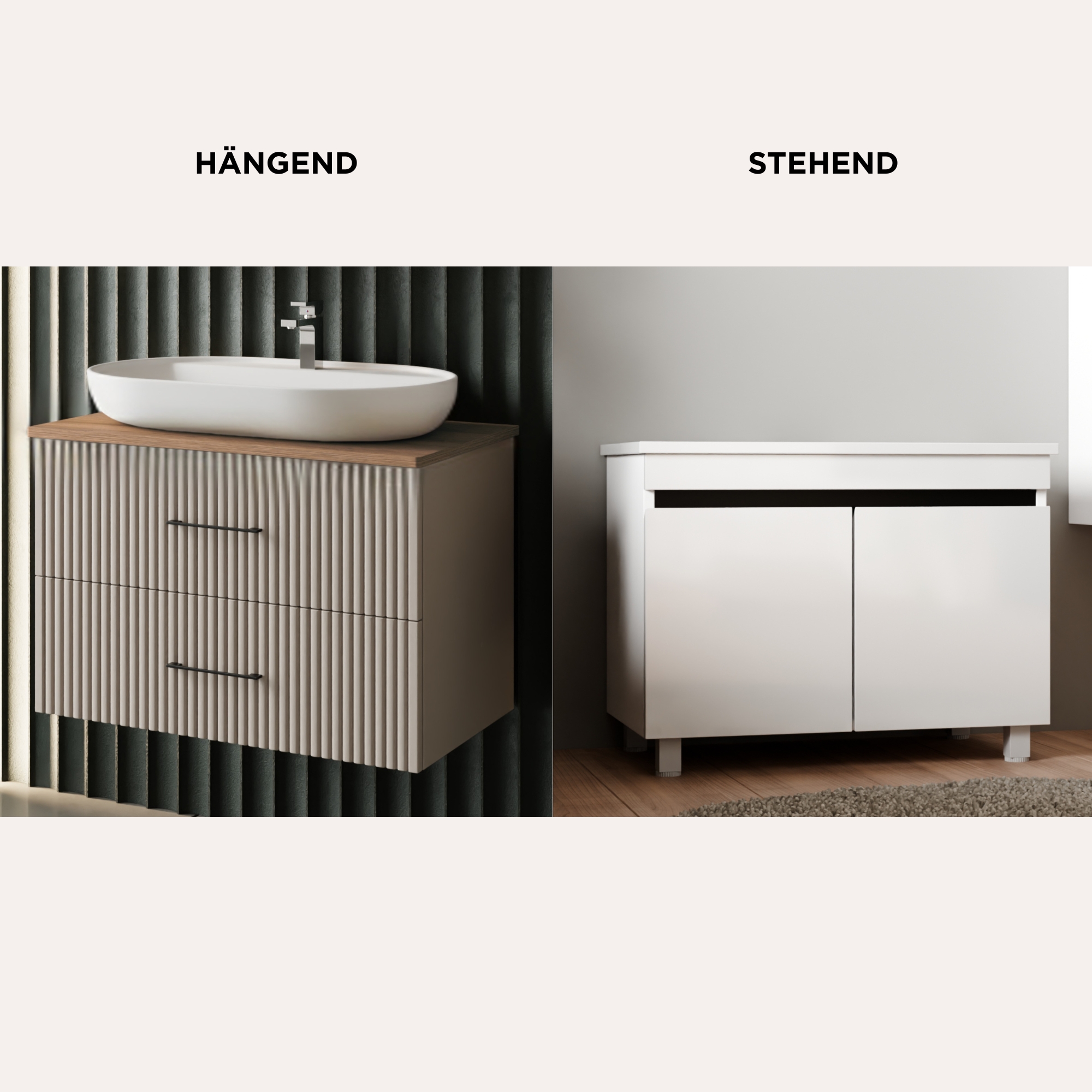 Vergleich Waschtischunterschrank hängend Liana und stehend Venus